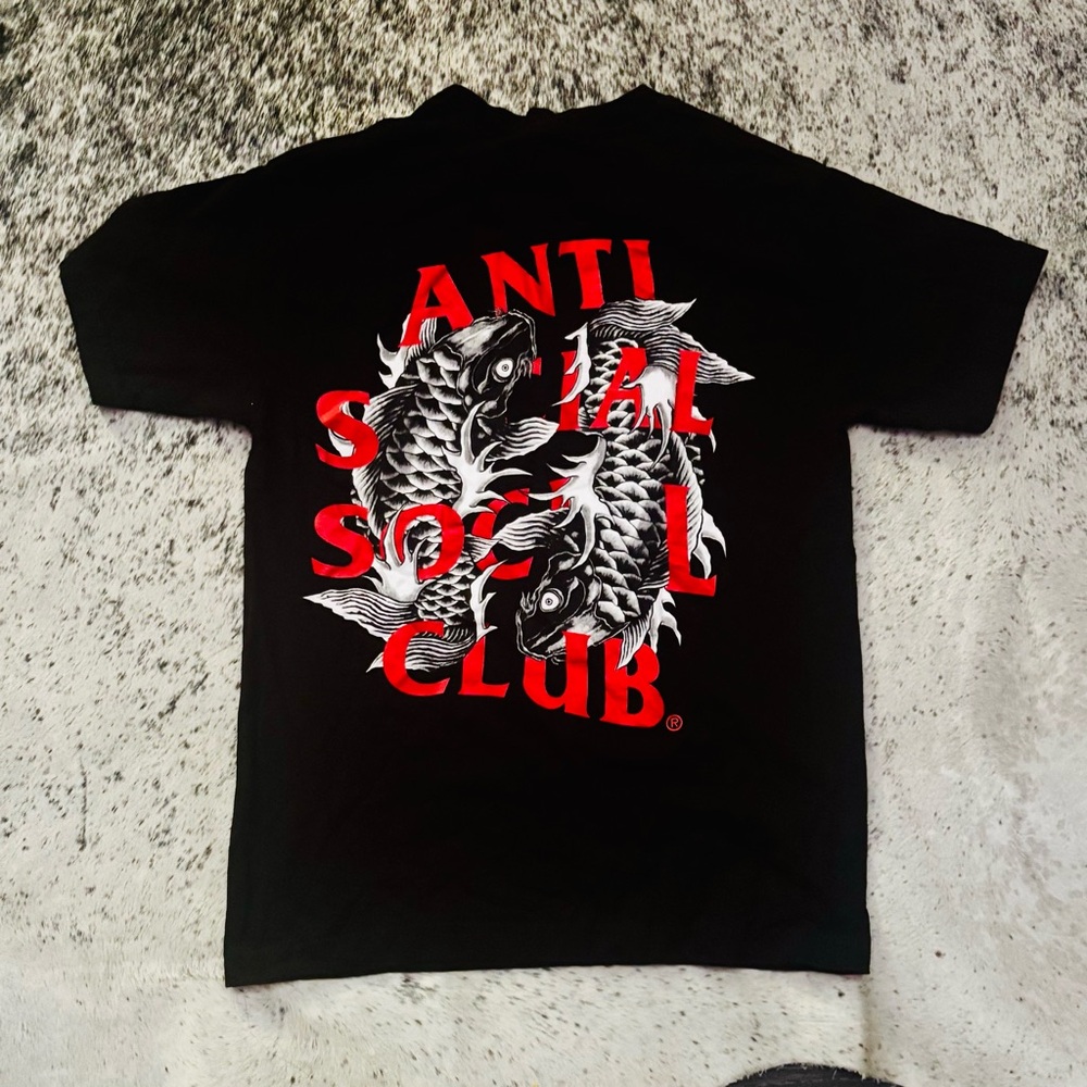 Anti Social Social Club Black Tee with Red and White Koi Design